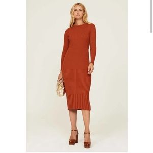 Jason Wu Collective Ribbed Knit Long Sleeve Dress Orange Women's Size Large